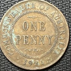 1921 One Penny Australia Coin 