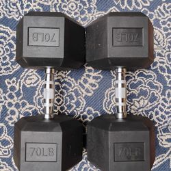 PAIR  OF  70 LB.  RUBBER  DUMBBELLS 