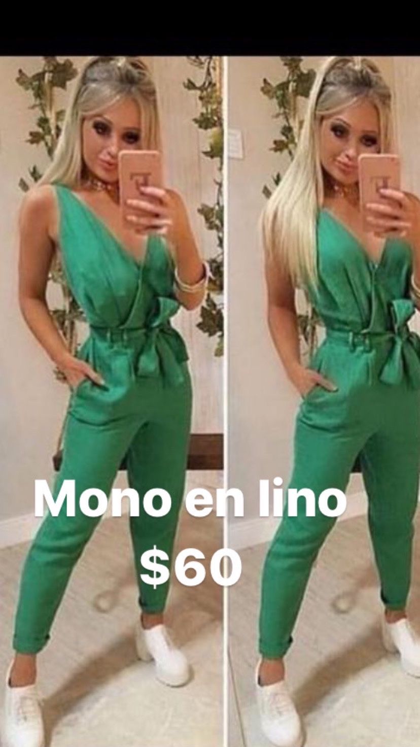 Mono In Verde Lino. Green Linen Romper