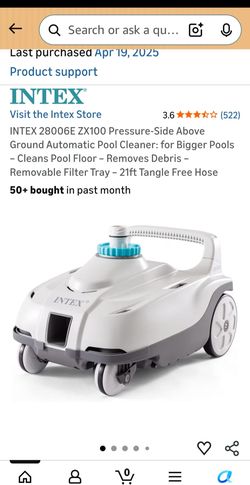 INTEX 28006E ZX100 Pressure-Side Above Ground Automatic Pool Cleaner: for Bigger Pools - Cleans Pool Floor - Removes Debris - Removable Filter Tray - 