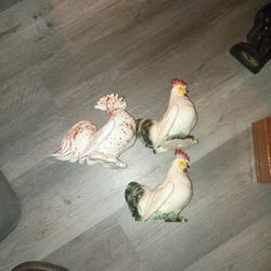 vintage ceramic rooster and chicken figurines