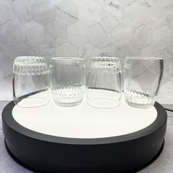 Set of (4) Vintage Barrel Flat Tumblers Depression Glass, 8 Ounces, c1932, (2) Barnett Collins & (2) Anchor Hocking. See pics.  