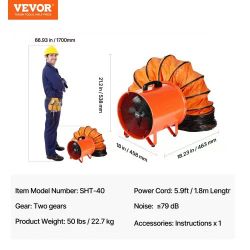 Portable Ventilator, 16 inch Heavy Duty Cylinder Fan with 33ft Duct Hose, 1350W Strong Shop Exhaust Blower 5175CFM, Industrial Utility Blower for Suck