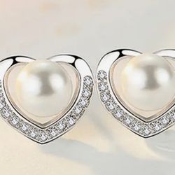 Sterling Silver Pearl With Crystal Earrings 