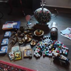 Marbles, Bress Figures, Dice Etc