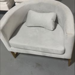 🔥Velvet Accent Chair, Modern Barrel Chair Upholstered Armchair for Living Room Bedroom Single Sofa Chair Club Chairs Gray with Gold Legs