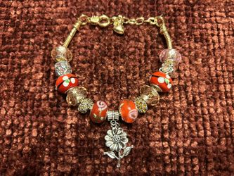 Beautiful Orange Flower Charm Bracelet