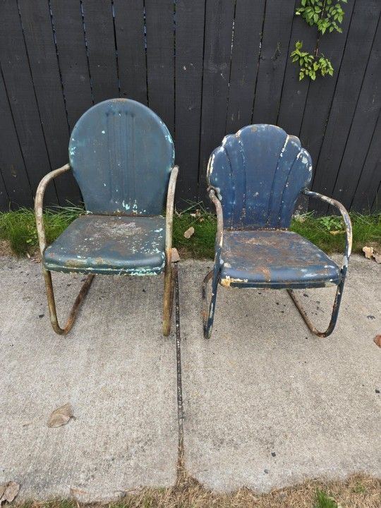 Vintage 1940s/1950s Metal Patio Chairs - Blue - $60 for Pair