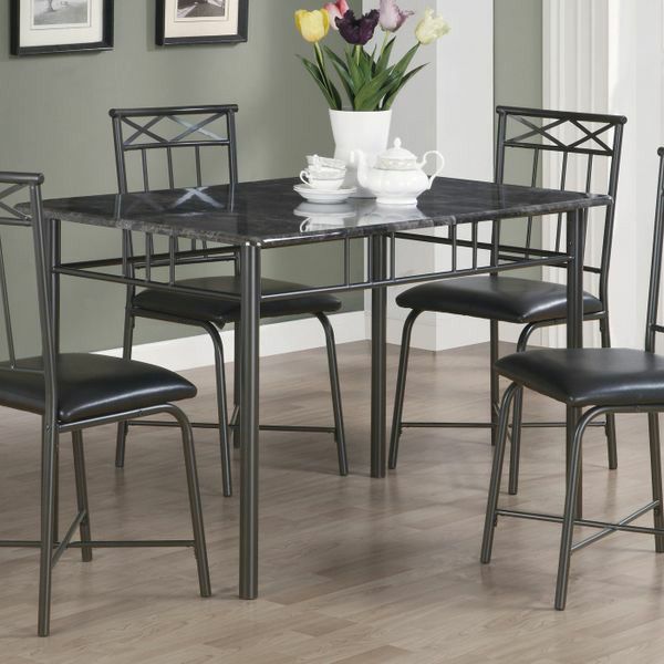 Rectangular Marble-Look Metal Framed Table and Chairs Modern Dining Set - Grey