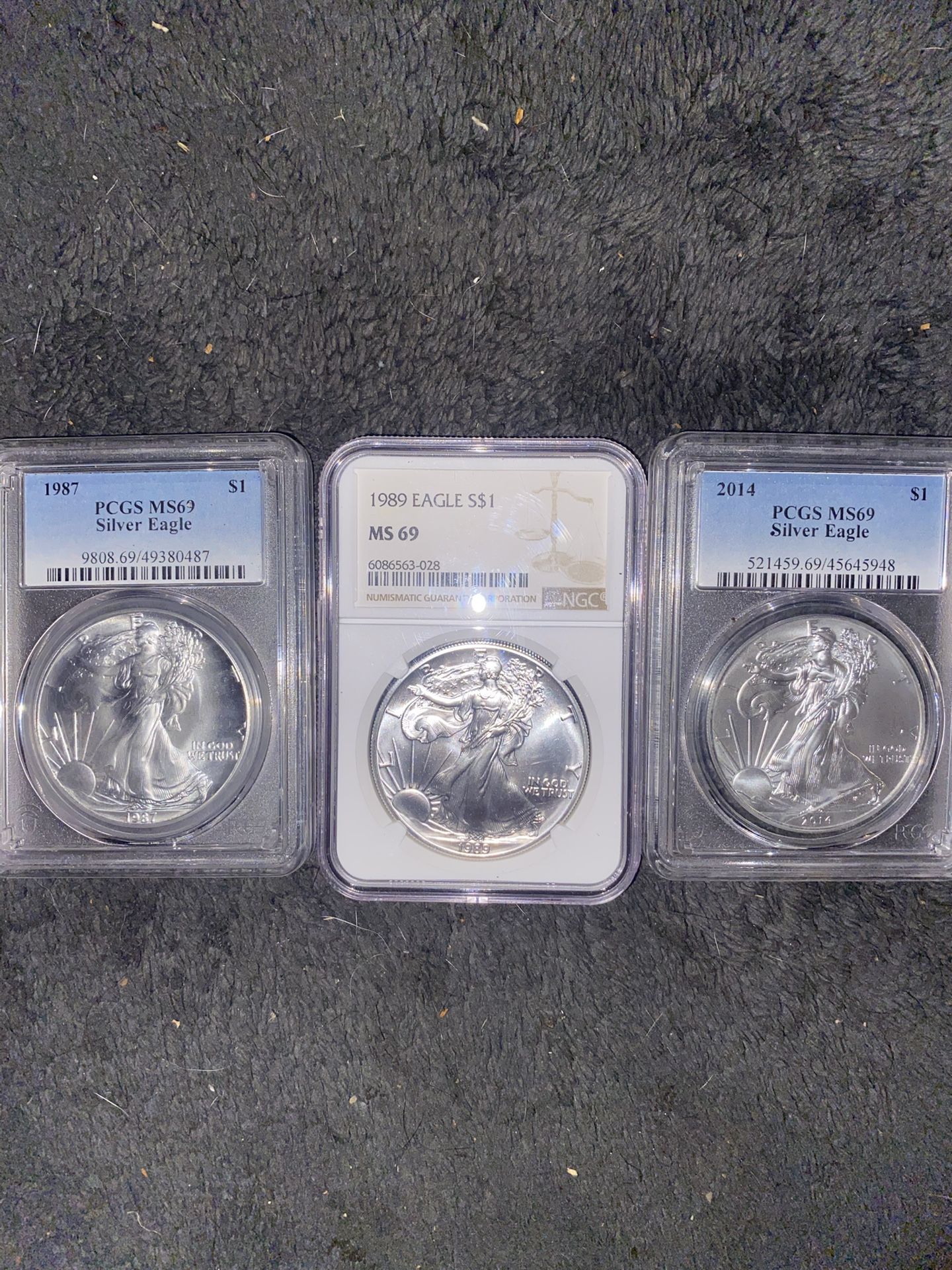 1989/2014/1987 MS 69 silver eagle