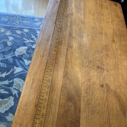 Antique Folding Sewing Table, turned legs and inlaid Yardstick Measuring Rule on top