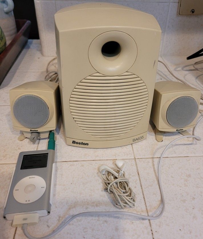 4GB iPod (Rock Music Pre-loaded) + Boston Acoustics BA635 Powered Speakers w/ Subwoofer