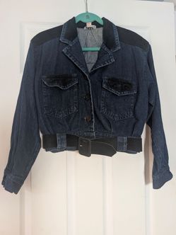 Hype Classic Jeans Cropped Dark Blue Denim Jacket with Belt Womens Size S
