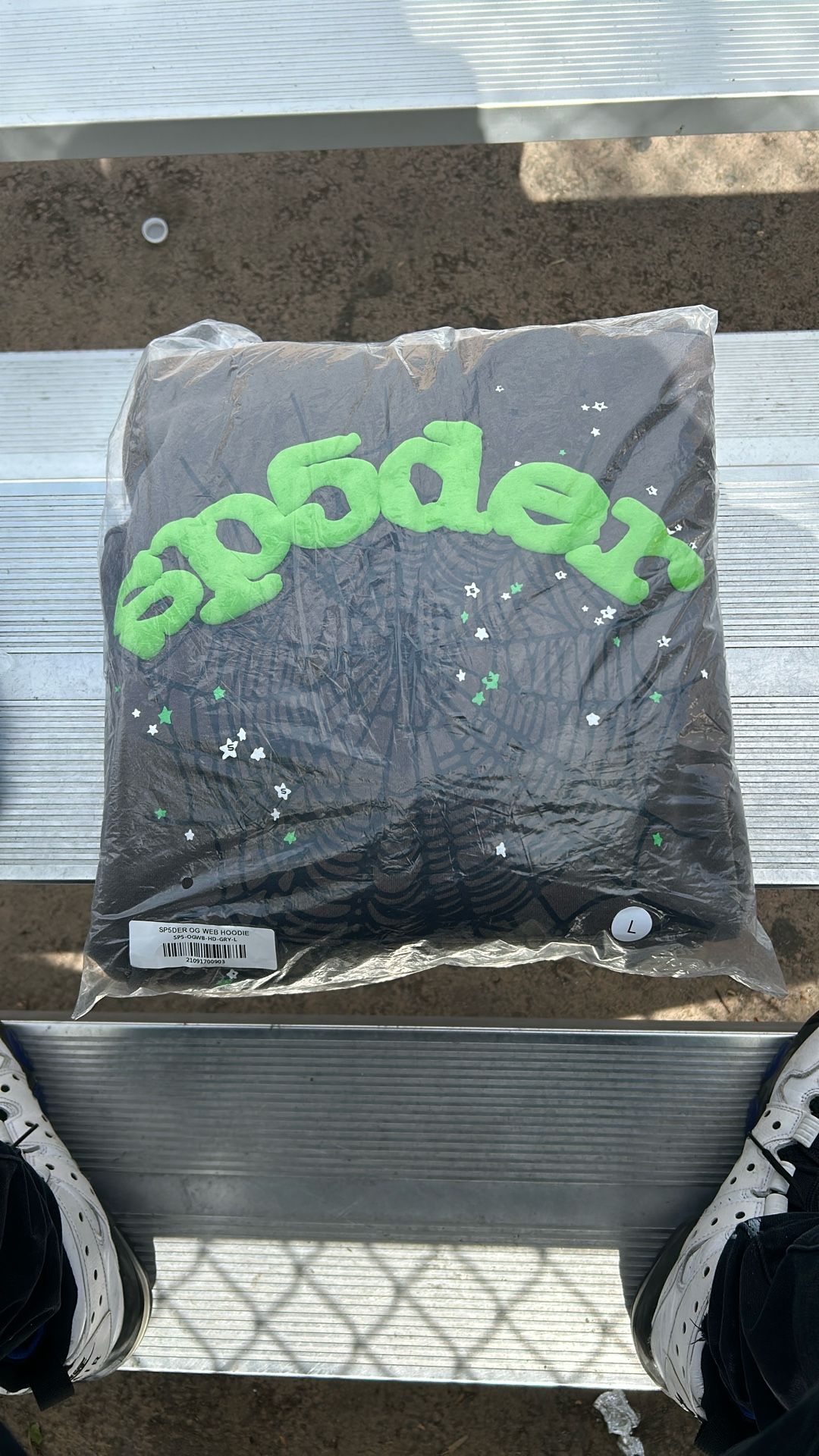 Sp5der Hoodie Grey And Green Size. L