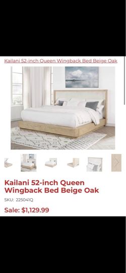 NEW Coaster Kailani Queen Wingback Platform Bed Beige Oak | 52” Upholstered Headboard | SKU 225041Q