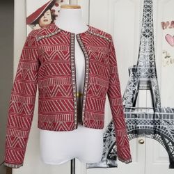 JUSTFAB Aztec Boho Red Woven Blazer size Small