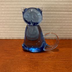 Vintage Blue Lead Crystal Cat Kitten Figurine  Paperweight  B3 3 1/2” x 3”