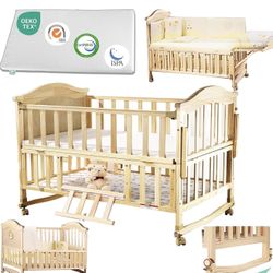 Portable Mini Baby Crib 4 in 1 Convertible with Memory Foam Mattress(38" by24) Included,cunas para Bebes 2026 Small Crib with Foldable Storage Baby Pl