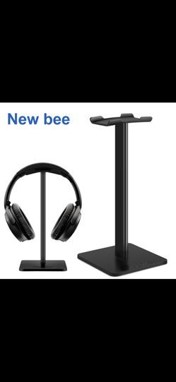 New Bee Headphone Stand Headset Holder With Aluminum Support Bar Flexible Soft Headrest ABS Solid Base For All Headphone Size (black/white)