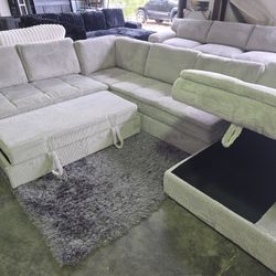 *SOFTEST EVER* Brand New Lifestyle 4pc Jean Fog Sleeper Sectional w Storage