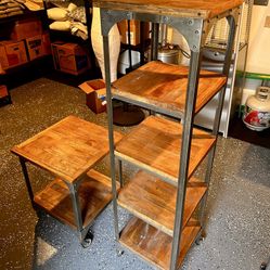 Set of Matching Wood Stands with Wheels