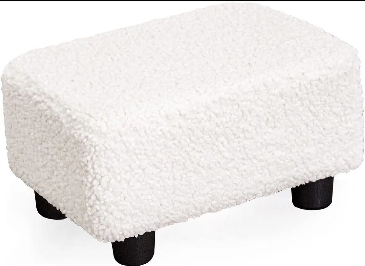 Small Foot Stool Ottoman 15.4" Sherpa Footstool with Legs under Desk Footrest