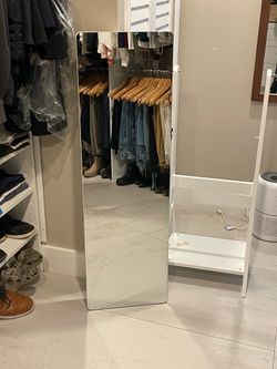 Full Length Locking Jewelry Mirror Cabinet with Stand – White