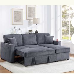 $380 . 2-P Convertible Sectional  Sleeper Sofa W/ Cupholder Sofa Storage & USB Ports  89”x 59”X36”H