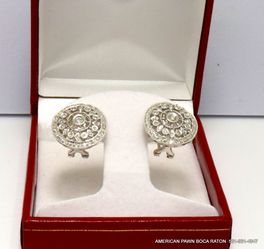 14K White Gold Diamond Round Bezel Open Filigree Earrings Excellent , like new condition . 