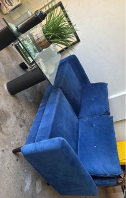 Deep blue velvet sofa MCM