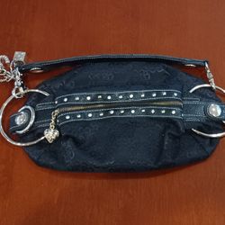 Kathy Van Zeeland Black Jacquard Purse with Ring Hardware Heart and Good Luck Charms