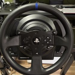 T300 Thrustmaster Steering Wheel, Pedals, And Monitor
