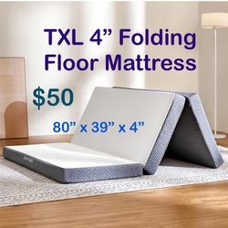 TwinXL  4-inch Foldable Mattress with a Collapsible and Washable Cover | Medium-Firm with Non-Slip Design | Suitable for RV Travel, Camping, Guest（
