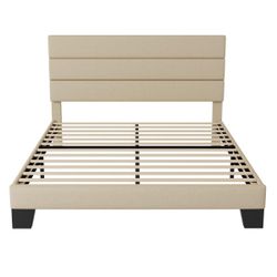 Beige Queen Size Platform Bed