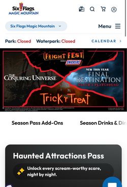 Six flags magic mountain Fright Fest tickets and Maze passes