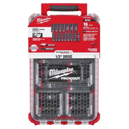 Milwaukee SHOCKWAVE Impact Duty Socket 1/2 Dr 16pc MM PACKOUT Set