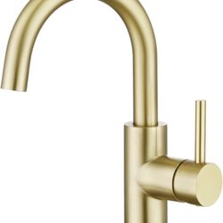 Kitchen Bar Sink Faucet with Deck Plate Brush Gold Stainless Steel Faucet