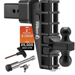 Airbird Adjustable Trailer Hitch Fits 2 Inch Receiver, Heavy Duty Tow Hitches 8 Inch Drop Truck Hitch (25000 LBS GTW), Forged 2 and 2-5/16-Inch Balls,