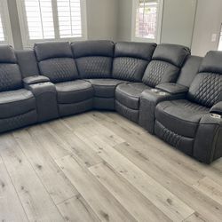 Grey Sectional With Power Reclining Seats