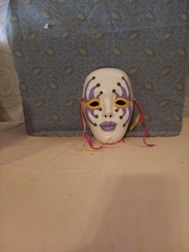 Vintage Harlequin Porcelain Mask