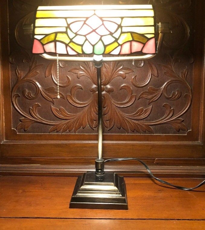 Tiffany Stained Glass Banker's Lamp OBO