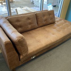 Brown Leather Tufted Button Chaise Lounge