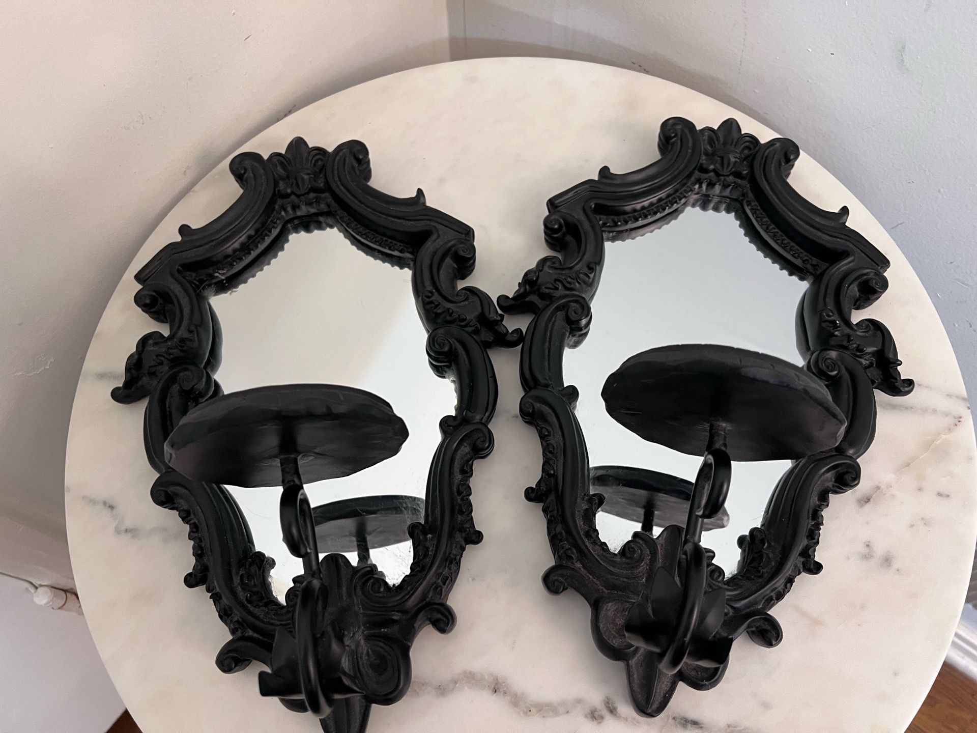 Pair of Vintage Urban Outfitters Black Ornate Mirror Candle Sconces from 2005