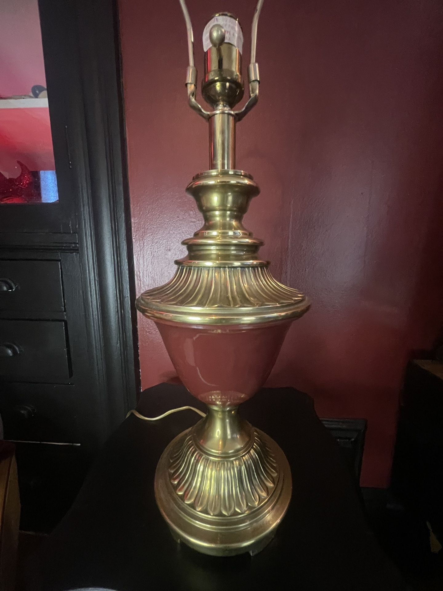 RARE Beauty! Vintage Ethan Allan Hollywood Regency Brass with Burgundy Enamel Urn Lamp - MCM - Mid Century Modern