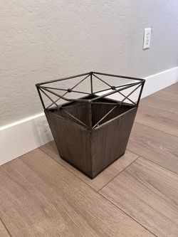 12” Tall Pewter Heavy Metal Trash Can- Wastebasket - Trash Bin