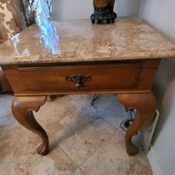 Wood Table with Marble Top- Brown