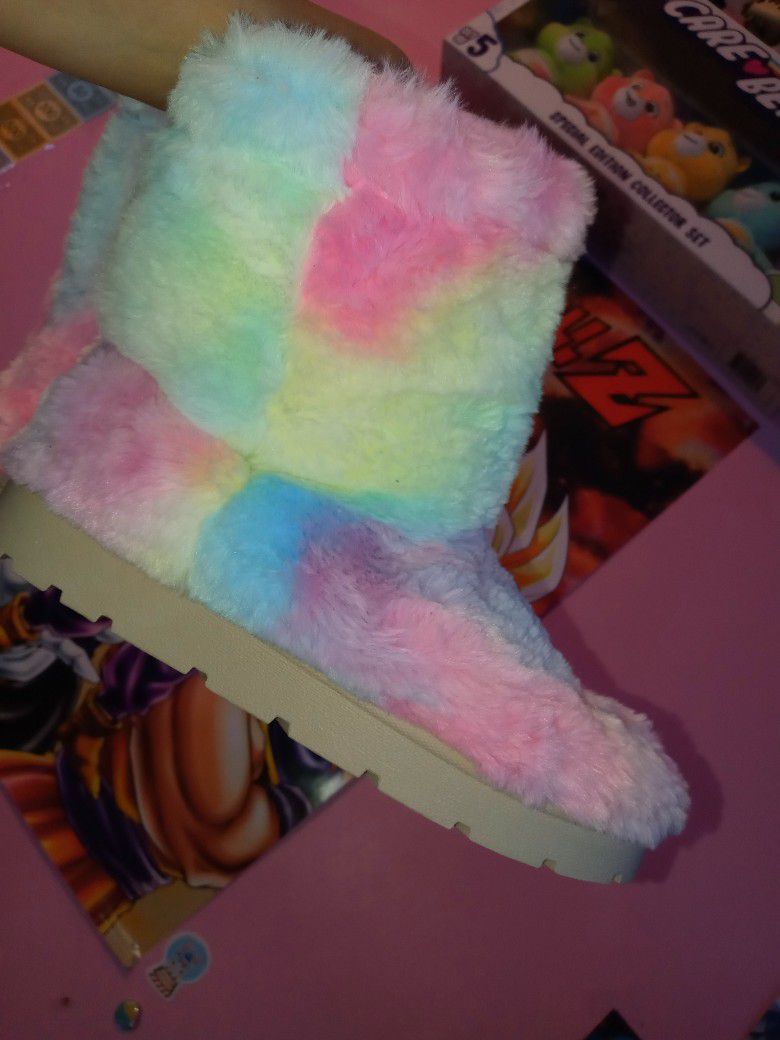 Cotton candy Color Fur Ugg Type Boots