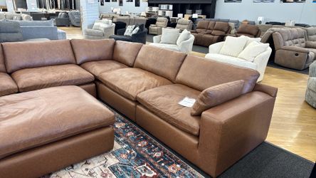 Brown leather sectional