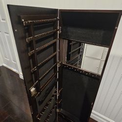 Jewelry Mirror Wooden Case Stand Storage Cabinet Armoire