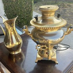 Vintage Persian Brass Samovar and Pitcher Set